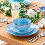 vancasso Bonita Dinnerware Set 24 Pieces Blue Stoneware Service for 6, Handpainted Spirals Pattern Stoneware Combination Set