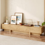 UKAOCAI 86.61'' Tambour TV Stand for 55-85 Inch, Modern Entertainment Center with Large Storage Cabinet & Open Shelves, TV Console with Sliding Doors for Living Room, Bedroom, Natural