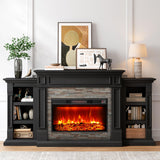 80" Fireplace TV Stand for TVs Up to 90 Inch, Electric Fireplace with Mantel, Farmhouse Entertainment Center with Storage, Realistic Stacked Stone Surround with Remote Control for Living Room