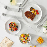 MALACASA Plates and Bowls Sets, 24 Pieces Modern Ceramic Dinnerware Set for 8 Kitchen Stoneware Dishes Dishware Set Microwave and Dishwasher Safe, White, Series TARA