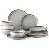 GBHOME Ceramic Dinnerware Sets for 8, 24 Pieces Stoneware Plates and Bowls Sets, Scratch Resistant Dishes, Dishwasher & Microwave Safe, Reactive Glaze-Green Wheat