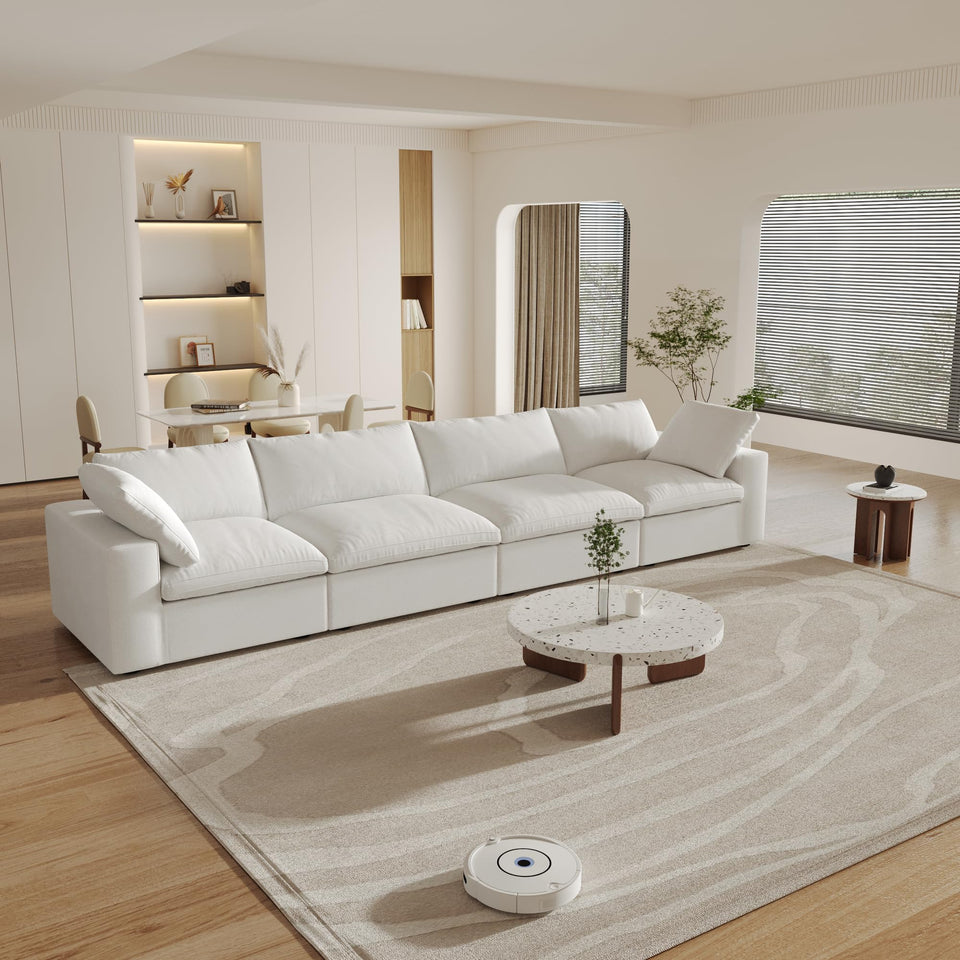 160.6" Cloud Couch Modular Sectional Sofa for Livingroom,Oversized Convertible Sofa with Storage Ottomans,6 Seat Wide Couches,Cushion Covers Removable (Khaki, 6 Seater)