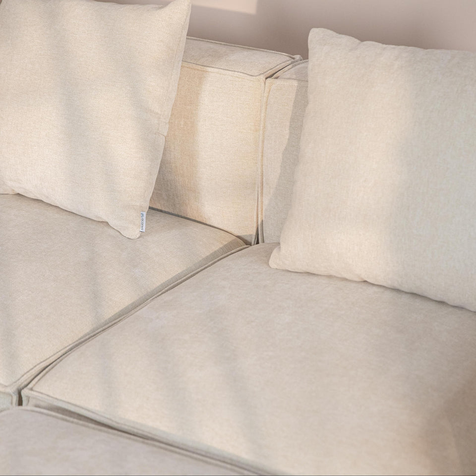 Acanva Luxury Modular Sectional Living Room Sofa Set, Modern Minimalist Style Couch with Ottoman and Chaise, L-Shape, Linen-Like Cream