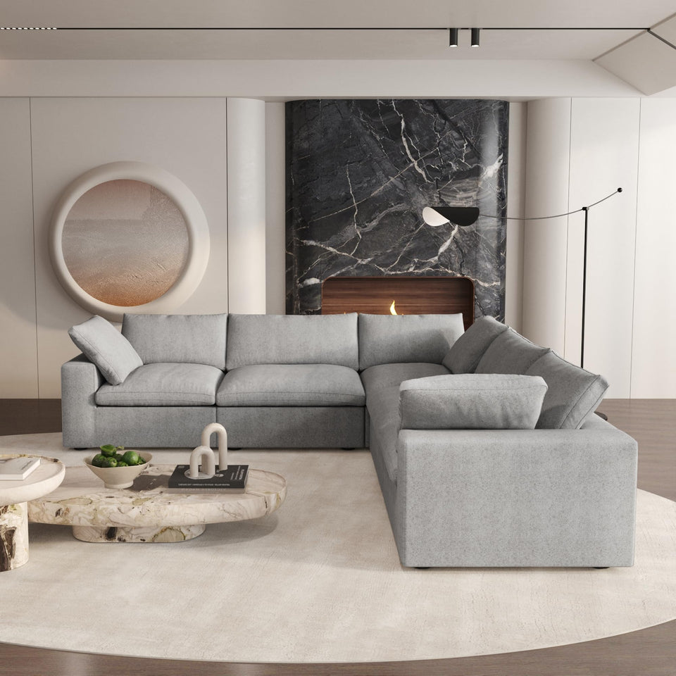 160.6" Cloud Couch Modular Sectional Sofa for Livingroom,Oversized Convertible Sofa with Storage Ottomans,6 Seat Wide Couches,Cushion Covers Removable (Khaki, 6 Seater)