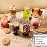DWTS DANWEITESI Glass Cups with Lids and Straws 4 pcs,16oz Drinking Glasses Set for Coffee Bar Accessories,Iced Coffee Cups with Lids,Matcha Cup Glass Tumbler Reusable for Gifts