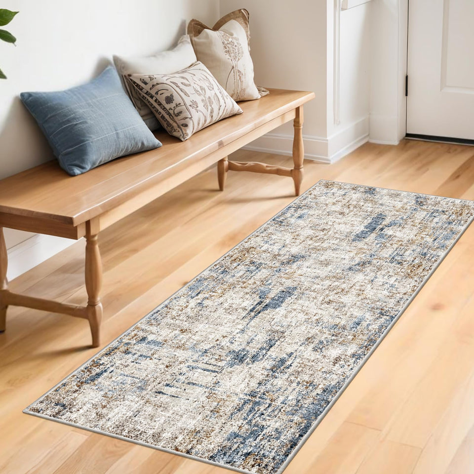 12x15 Area Rug for Living Room – Large Modern Neutral Abstract Thin Washable Carpet, Soft Low Pile Non-Slip Stain-Resistant for Bedroom Dining Room Home Office (Beige Grey)