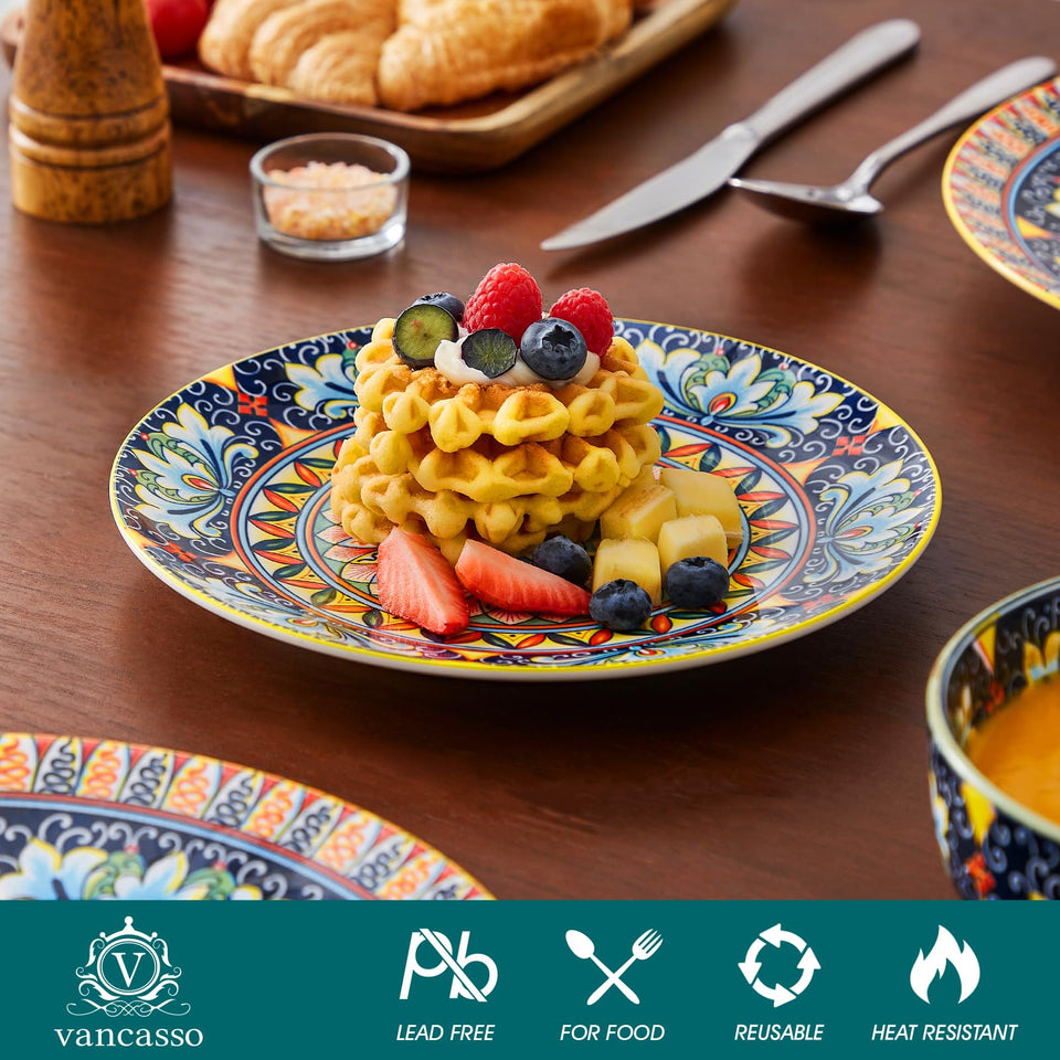 vancasso 24 Pieces Dinnerware Sets, Plates and Bowls Set, Porcelain Dishes Set for 6, Microwave and Dishwasher Safe, Scratch Resistant, Bohemian Style Dining Ware Service for 6, Series SIMI