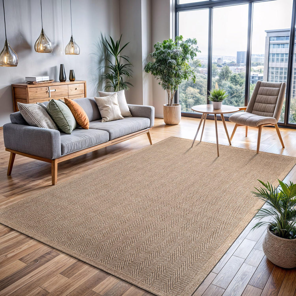 CAMILSON Easy Jute Rug 10x14, Indoor Outdoor Natural Color Fiber Area Rugs for Living Room Patio and Kitchen Rug, Sisal Boho Woven Design, Easy-Cleaning, Washable Outside Carpet Alfombras (10 x 14)