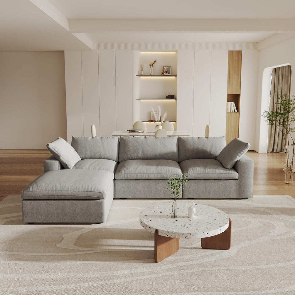 160.6" Cloud Couch Modular Sectional Sofa for Livingroom,Oversized Convertible Sofa with Storage Ottomans,6 Seat Wide Couches,Cushion Covers Removable (Khaki, 6 Seater)