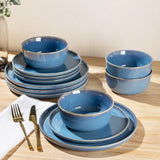 GBHOME Ceramic Dinnerware Sets for 8, 24 Pieces Stoneware Plates and Bowls Sets, Scratch Resistant Dishes, Dishwasher & Microwave Safe, Reactive Glaze-Green Wheat