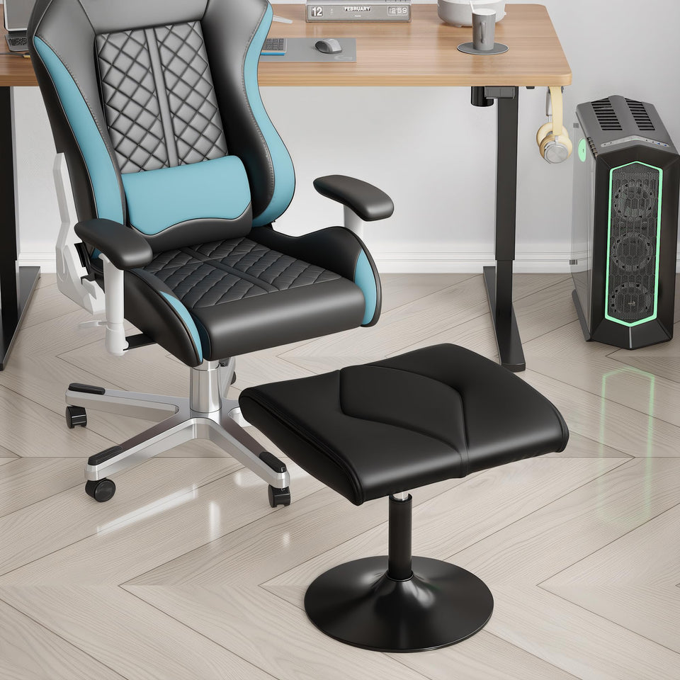 VECELO Foot Rest Under Desk Ottoman, PU Height Adjustable Footrest with Comfort Padding, Leg Rest for Desk for Relieving Leg Pain, Stiffness, and etc, Black