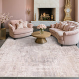 Neutral Living Room Rug - 10x14 Farmhouse Beige Brown Large Area Rug for Dining Room, Bedroom, Low Pile Lightweight Washable