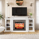80" Fireplace TV Stand for TVs Up to 90 Inch, Electric Fireplace with Mantel, Farmhouse Entertainment Center with Storage, Realistic Stacked Stone Surround with Remote Control for Living Room
