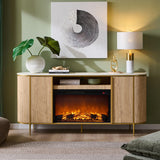 OKD Luxury 70" Fluted TV Stand, Modern Chic Entertainment Center for TVs Up to 80 inches, TV Console with Faux Marble Top, Curved Profile Design, Media Console for Living Room, Natural Oak