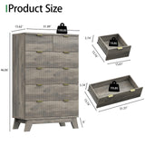 Fluted Dresser for Bedroom with 9 Drawers, 57" Wide Modern Chest of Drawers with Metal Handle, Wooden Dresser TV Stand, Wood Closet Clothes Storage Organizer for Living Room, Hallway, Natural Oak