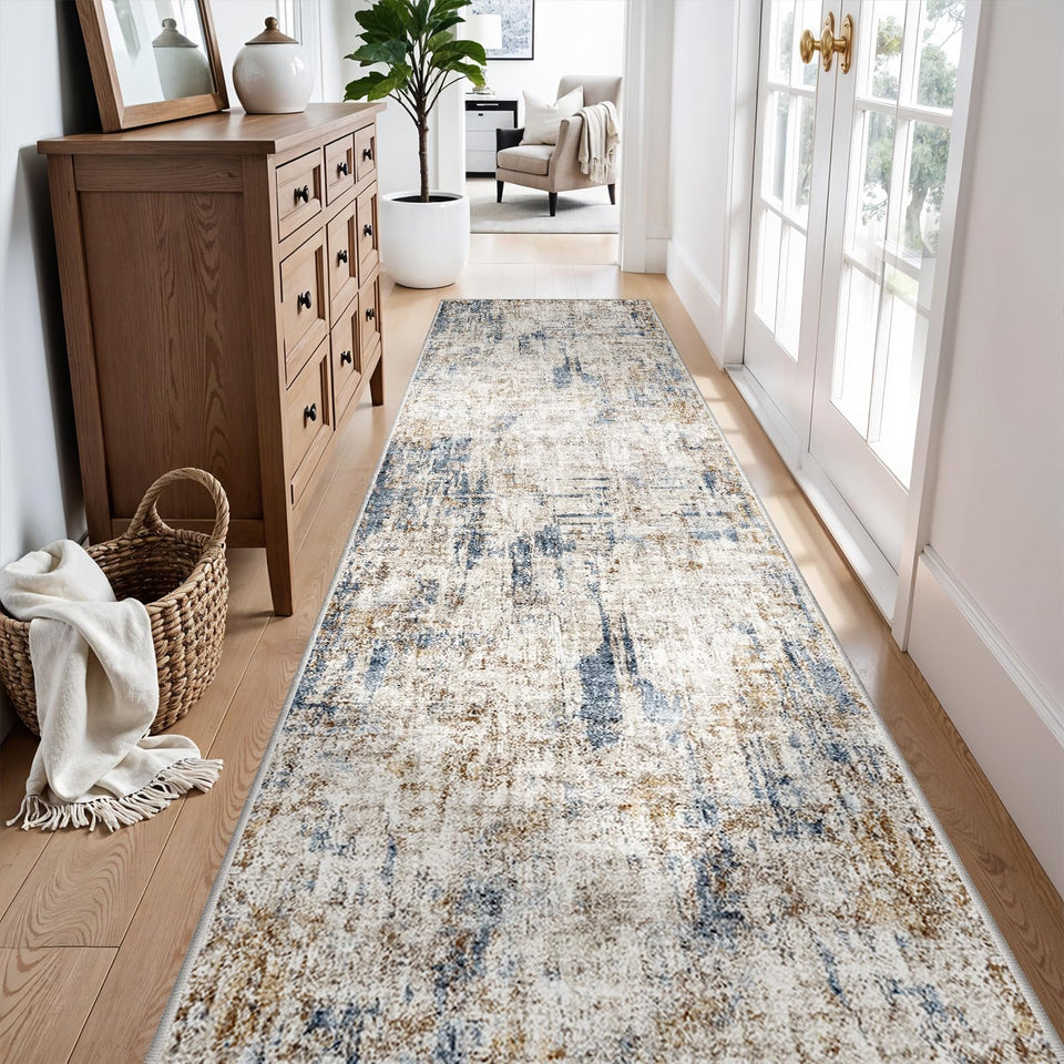 12x15 Area Rug for Living Room – Large Modern Neutral Abstract Thin Washable Carpet, Soft Low Pile Non-Slip Stain-Resistant for Bedroom Dining Room Home Office (Beige Grey)