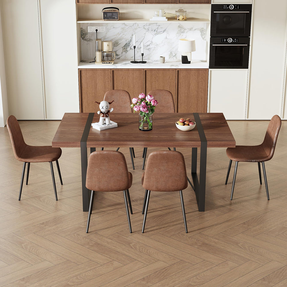 MUUOKY Dining Table Set for 4, Modern 55'' Wood Dinette Table Set for 4 with Fabric Dining Chairs,Table and Chairs Set of 4,Ideal for Kitchen Dining Room