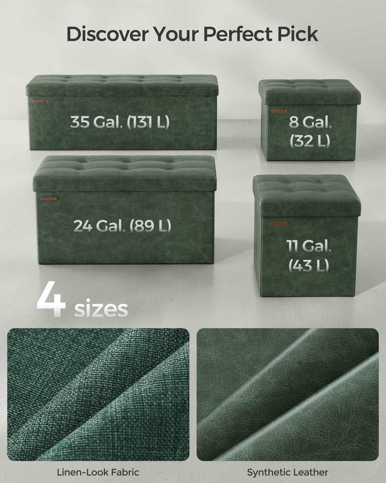 SONGMICS MAZIE Collection - 43 Inches Folding Storage Ottoman Bench, Ottoman with Storage, Foot Rest Stool, Load 660 lb, for Living Room, Synthetic Leather, Black ULSF701