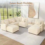 Vesgantti 142" U Shaped Sectional Couch, Comfy Cloud Modular Sectional Sofa with 2 Ottoman Deep Seat Chenille Modern Cloud Sofa, Modular Sofas for Living Room, Bedroom and Apartment, Beige
