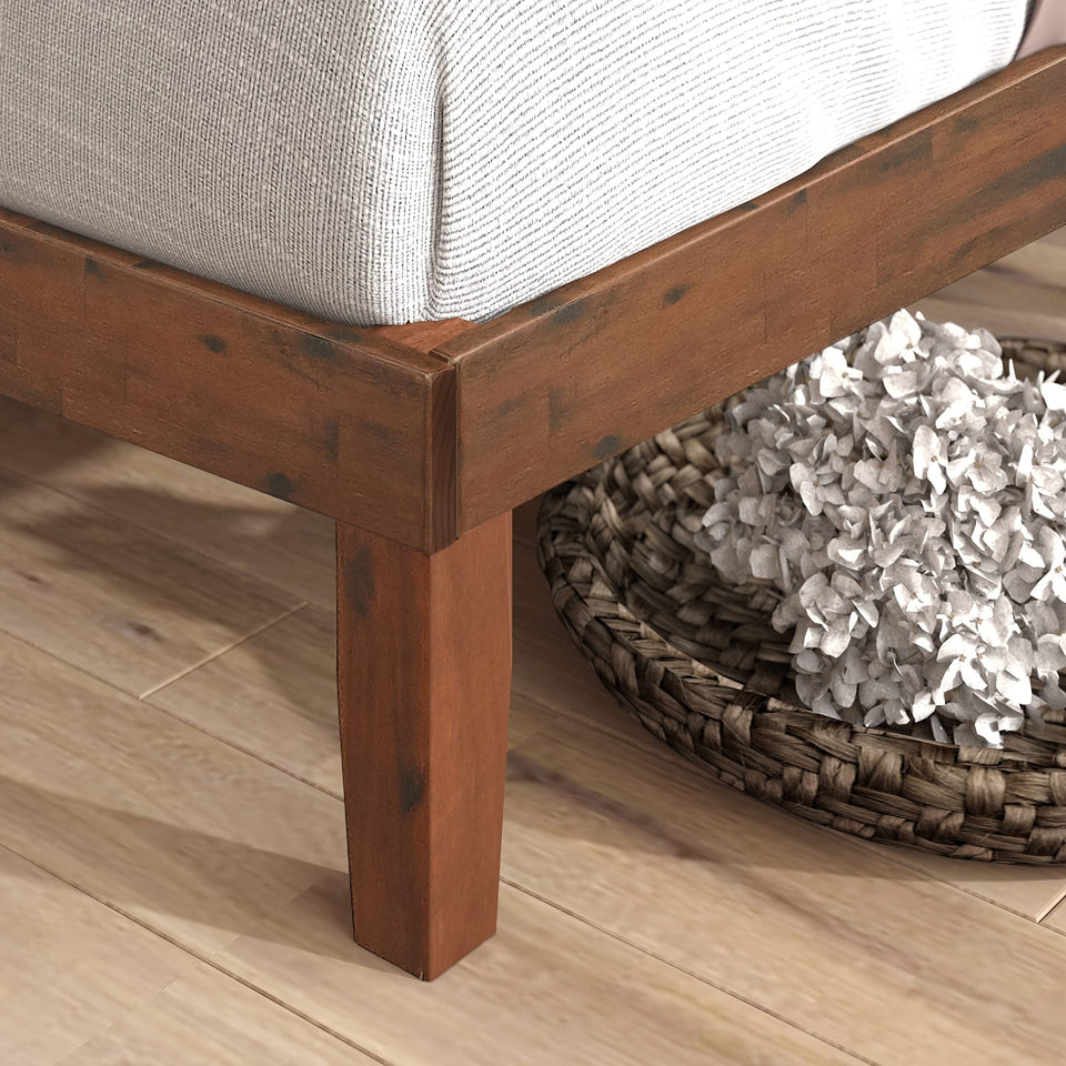 Zinus 12 Inch Solid Wood Platform Bed with Headboard/No Box Spring Needed/Wood Slat Support/Rustic Pine Finish, Queen