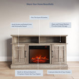 BELLEZE Traditional 58" Rustic TV Stand with 23" Electric Fireplace Heater with Sound, Media Entertainment Center Console Table for TV up to 65" with Open Storage Shelves and Cabinets - Espresso