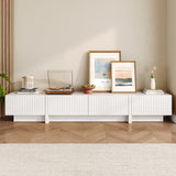 UKAOCAI 86.61'' Tambour TV Stand for 55-85 Inch, Modern Entertainment Center with Large Storage Cabinet & Open Shelves, TV Console with Sliding Doors for Living Room, Bedroom, Natural