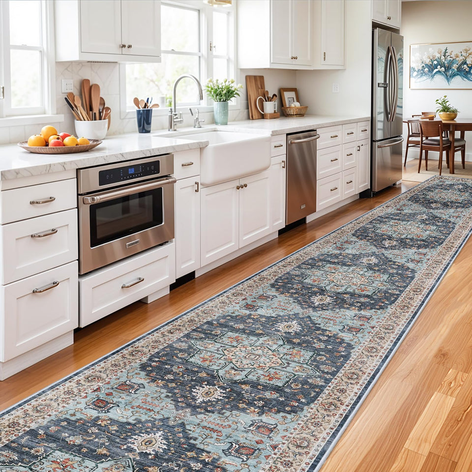 TOPRUUG Washable Oriental Area Rug - 12x15 Rugs for Living Room Soft Carpet for Bedroom Waterproof Floral Distressed Indoor Stain Resistant Non-Shedding Floor Carpets (Green, 12x15)