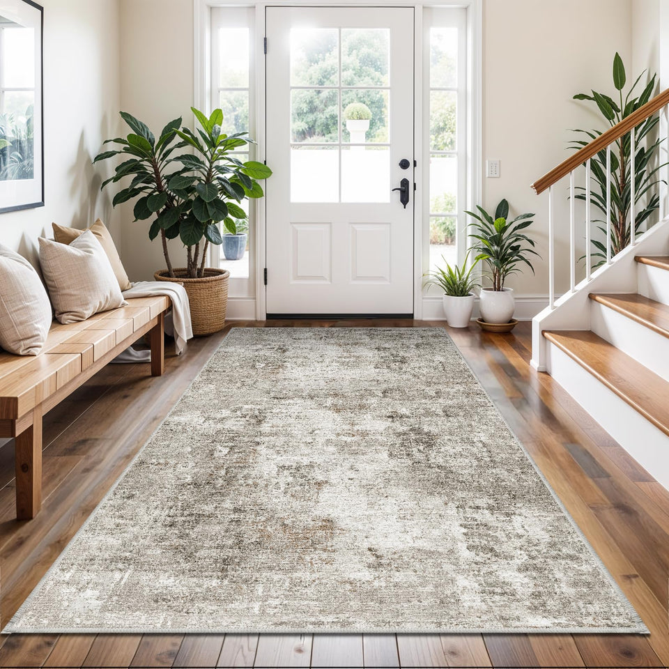 12x15 Area Rug for Living Room – Large Modern Neutral Abstract Thin Washable Carpet, Soft Low Pile Non-Slip Stain-Resistant for Bedroom Dining Room Home Office (Beige Grey)