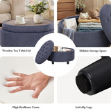 COLAMY Fabric Round Storage Ottoman with Reversible Tray Lid – Multi-Functional Footrest, Hidden Storage, Sturdy & Stylish Small Coffee Table for Living Room, Bedroom, or Entryway(Beige)