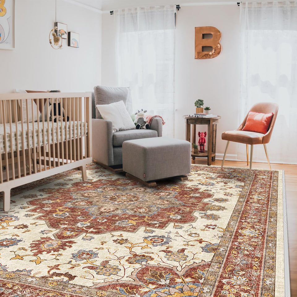 TOPRUUG Washable Oriental Area Rug - 12x15 Rugs for Living Room Soft Carpet for Bedroom Waterproof Floral Distressed Indoor Stain Resistant Non-Shedding Floor Carpets (Green, 12x15)