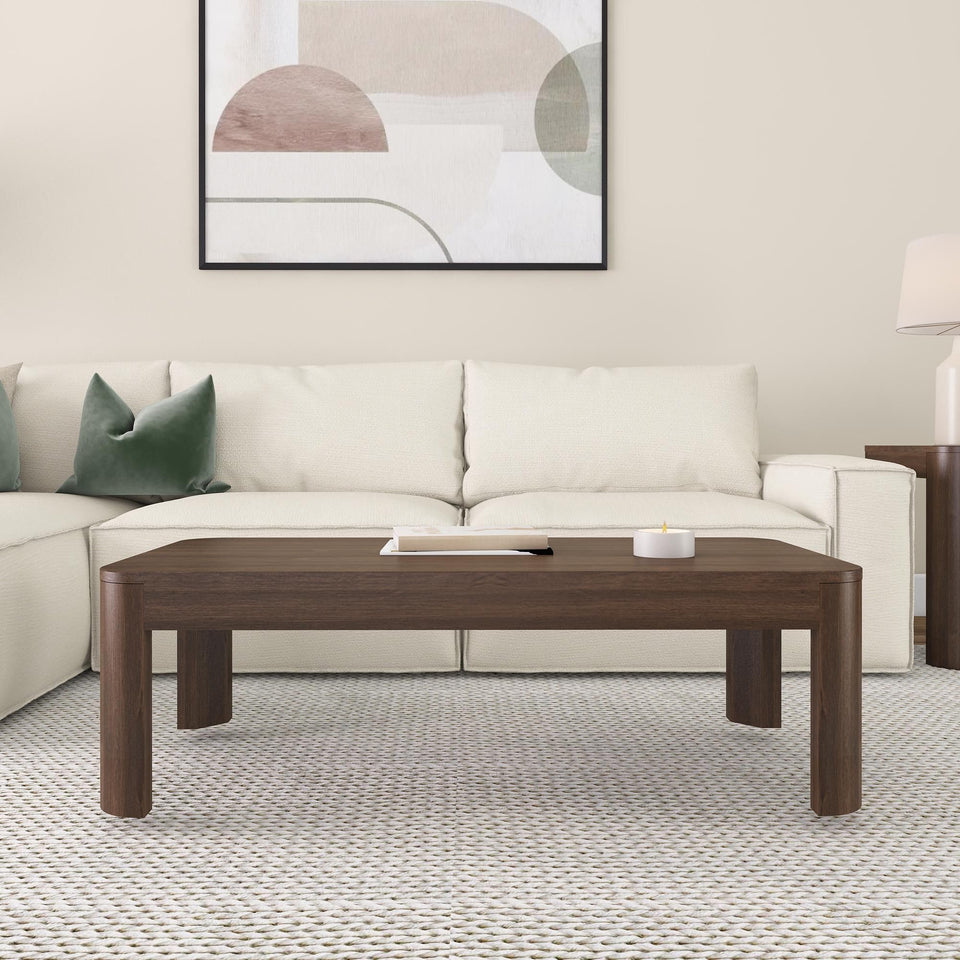 Plank+Beam Forma Coffee Table, 54 Inch Modern Coffee Table with Shelf, Contemporary Center Table with Storage Space, Rectangle Tea Table with Storage, Pecan