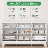 Fluted Dresser for Bedroom with 9 Drawers, 57" Wide Modern Chest of Drawers with Metal Handle, Wooden Dresser TV Stand, Wood Closet Clothes Storage Organizer for Living Room, Hallway, Natural Oak