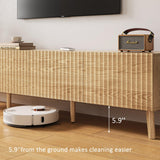 UKAOCAI 86.61'' Tambour TV Stand for 55-85 Inch, Modern Entertainment Center with Large Storage Cabinet & Open Shelves, TV Console with Sliding Doors for Living Room, Bedroom, Natural