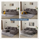 Sectional Cloud Boneless Sofa Couches for Living Room-113'' Beige 3 Seater U-Shaped Modern Lounge Couch-No Assembly Modular Corduroy Convertible Sponge Sleeper Sofas with Chaise for Home House