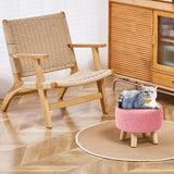 Wimarsbon Pouf Ottoman, 100% Cotton Knitted Boho Footstool, Round Footrest with Non-Skid Wood Legs, Home Décor Handmade Pouffe, Leisure Floor Step Stool for Living Room (Beige)