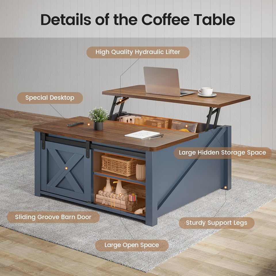 SEDETA 31.5" Lift Top Coffee Table with Storage, Square Coffee Tables for Living Room, Farmhouse Coffee Table with Large Hidden Storage Compartment and Adjustable Shelves, Black