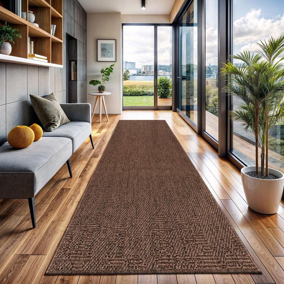 CAMILSON Easy Jute Rug 10x14, Indoor Outdoor Natural Color Fiber Area Rugs for Living Room Patio and Kitchen Rug Herringbone Woven Design Easy-Cleaning Washable Outside Carpet Alfombras 10 x 14