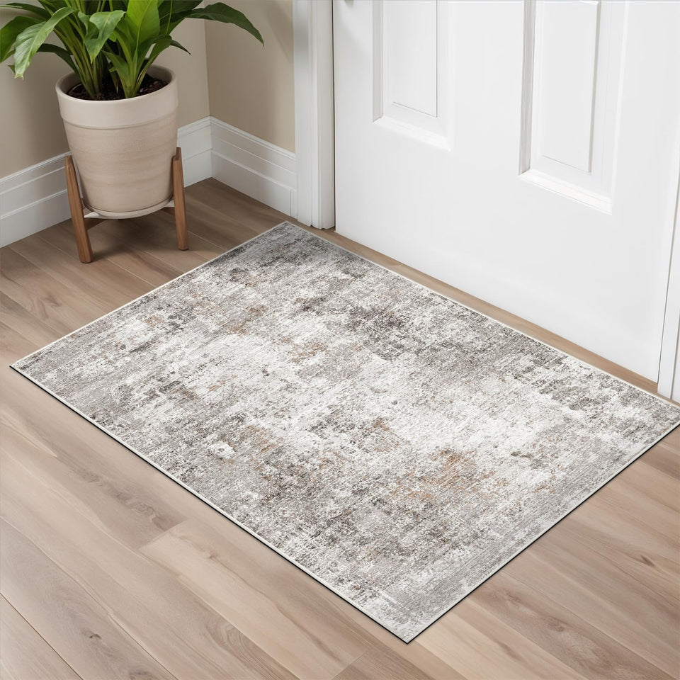 12x15 Area Rug for Living Room – Large Modern Neutral Abstract Thin Washable Carpet, Soft Low Pile Non-Slip Stain-Resistant for Bedroom Dining Room Home Office (Beige Grey)
