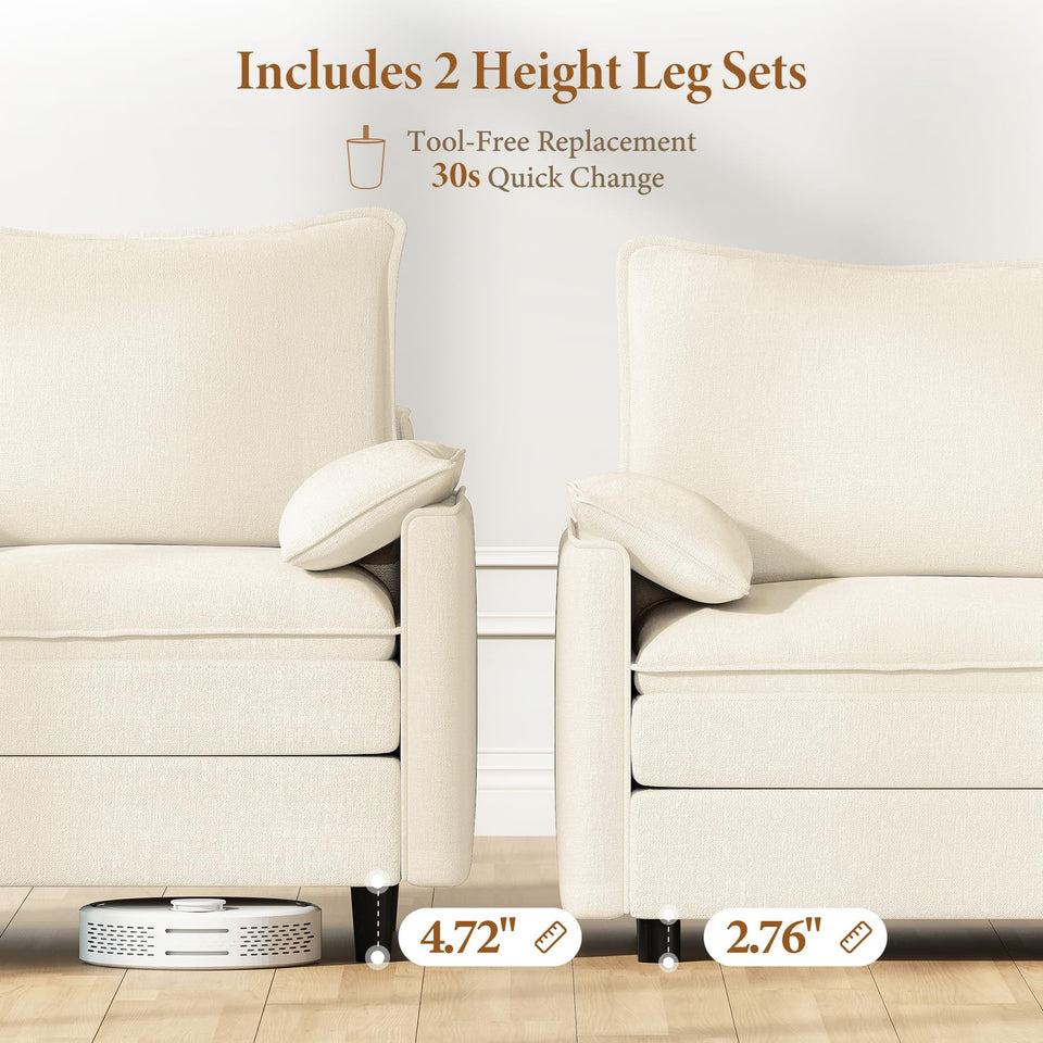 Vesgantti 142" U Shaped Sectional Couch, Comfy Cloud Modular Sectional Sofa with 2 Ottoman Deep Seat Chenille Modern Cloud Sofa, Modular Sofas for Living Room, Bedroom and Apartment, Beige