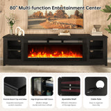 oneinmil 80" Fireplace TV Stand, 50 Inch Electric Fireplace & Modern Entertainment Center, TV Console with Adjustable Shelf & Glass Door for TVs Up to 90", Fire Place TV Stands for Living Room, Black