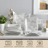 MALACASA Ivory White Dinnerware Sets, 30-Piece Porcelain Plates and Bowls Sets, Modern Dish Set for 6, Square Plates Dinnerware Set Kitchen Dishware Sets, Microwave and Dishwasher Safe, Series Flora