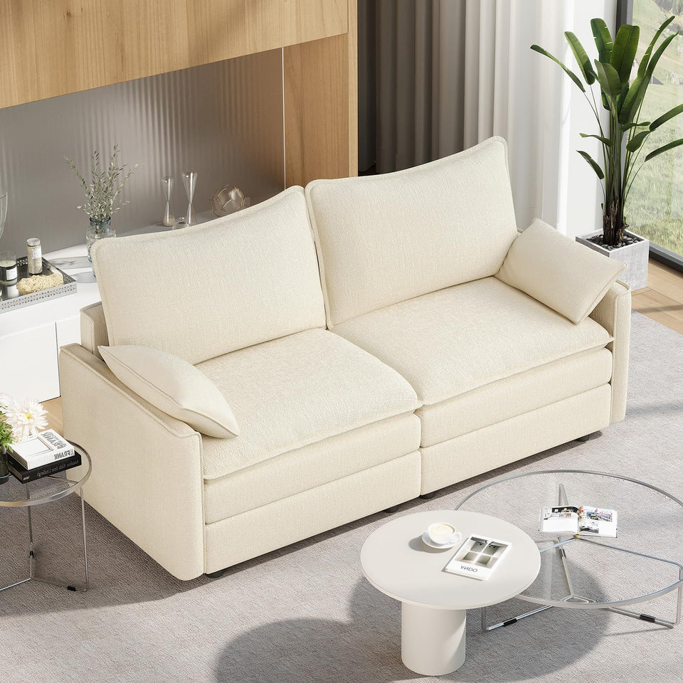 Vesgantti 142" U Shaped Sectional Couch, Comfy Cloud Modular Sectional Sofa with 2 Ottoman Deep Seat Chenille Modern Cloud Sofa, Modular Sofas for Living Room, Bedroom and Apartment, Beige
