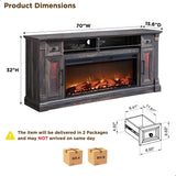 OKD Fireplace TV Stand for 80 Inch TV - Farmhouse Entertainment Center with 42" Electric Fireplace & LED Lights, Wood Media Console with Storage Drawers & Cabinets for Living Room, Antique White