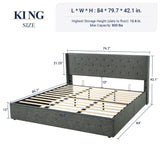 Allewie King Size Lift Up Storage Bed, Modern Wingback Headboard, Hydraulic Support, No Box Spring Needed, Light Beige