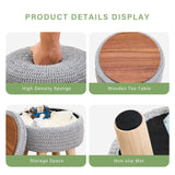 Wimarsbon Pouf Ottoman, 100% Cotton Knitted Boho Footstool, Round Footrest with Non-Skid Wood Legs, Home Décor Handmade Pouffe, Leisure Floor Step Stool for Living Room (Beige)