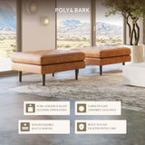 POLY & BARK Napa 72" Apartment Sofa – Italian-Tanned Full-Grain Pure-Aniline or Semi-Aniline Leather, Feather-Down Cushioning, Kiln-Dried Solid Wood Frame, Walnut Legs - Cognac Tan