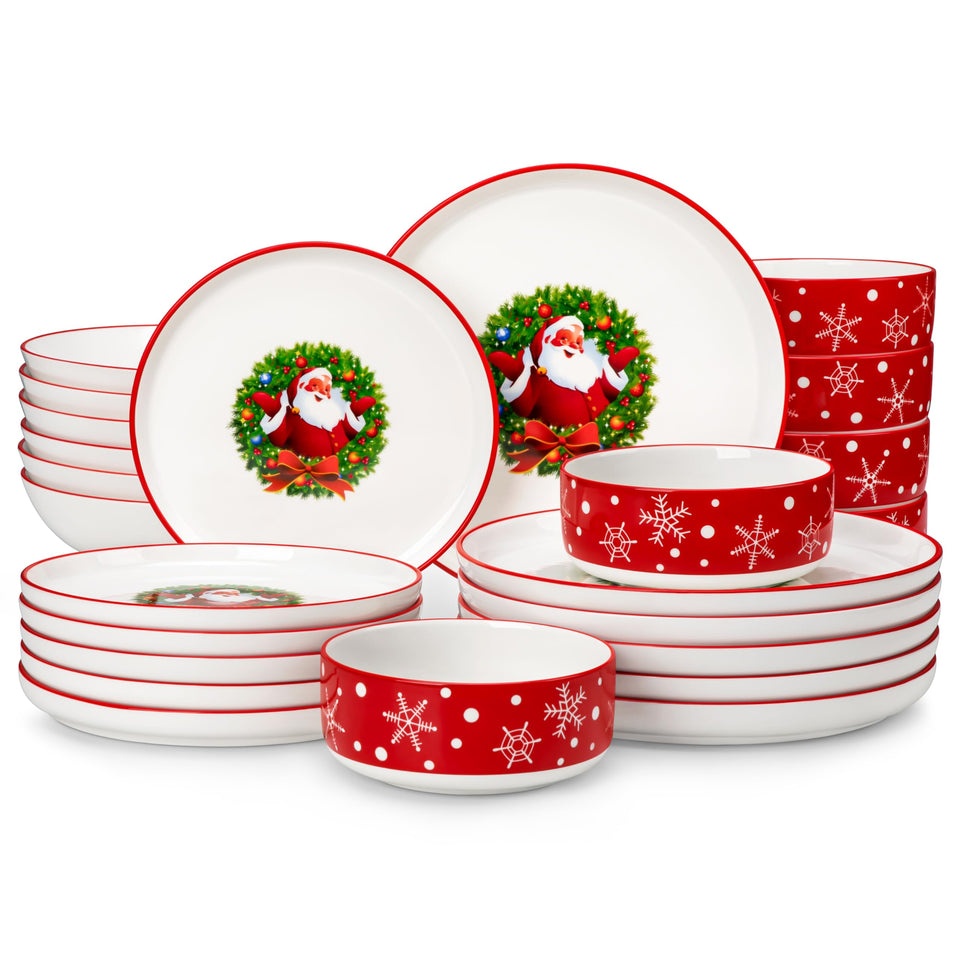 MALACASA Plates and Bowls Sets, 24 Pieces Modern Porcelain Dinnerware Set for 6 Ceramic Dishware Dishes White Kitchen Dinner Dining Ware Set wtih Black Rim Microwave and Dishwasher Safe, Series LUNA