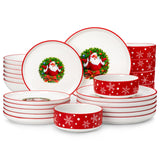 MALACASA Plates and Bowls Sets, 24 Pieces Modern Porcelain Dinnerware Set for 6 Ceramic Dishware Dishes White Kitchen Dinner Dining Ware Set wtih Black Rim Microwave and Dishwasher Safe, Series LUNA