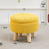 Wimarsbon Pouf Ottoman, 100% Cotton Knitted Boho Footstool, Round Footrest with Non-Skid Wood Legs, Home Décor Handmade Pouffe, Leisure Floor Step Stool for Living Room (Beige)