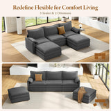 Vesgantti 142" U Shaped Sectional Couch, Comfy Cloud Modular Sectional Sofa with 2 Ottoman Deep Seat Chenille Modern Cloud Sofa, Modular Sofas for Living Room, Bedroom and Apartment, Beige